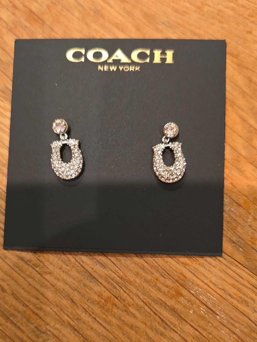 COACH Crystal Pavé Horseshoe Drop Earrings - Silver Tone & Dustbag - Picture 2 of 4